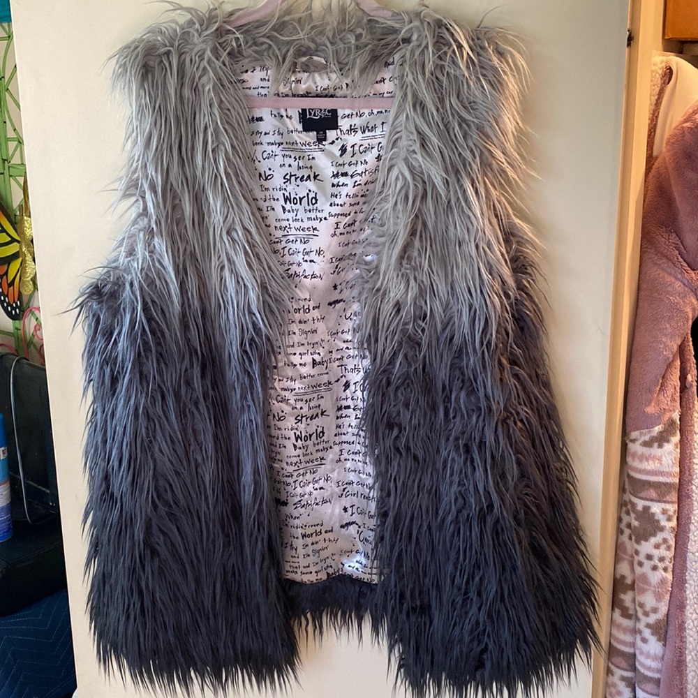 Faux fur mick jagger hand written lyrics vest